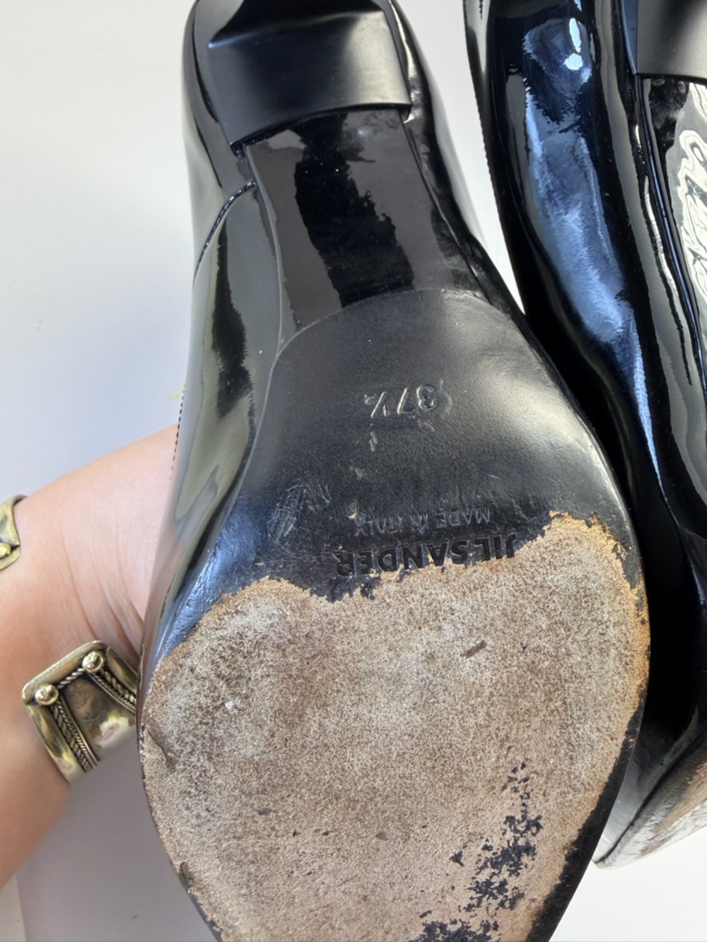 Jil Sander Black Patent Pointed-Toe Stiletto Heels - Picture 10 of 11